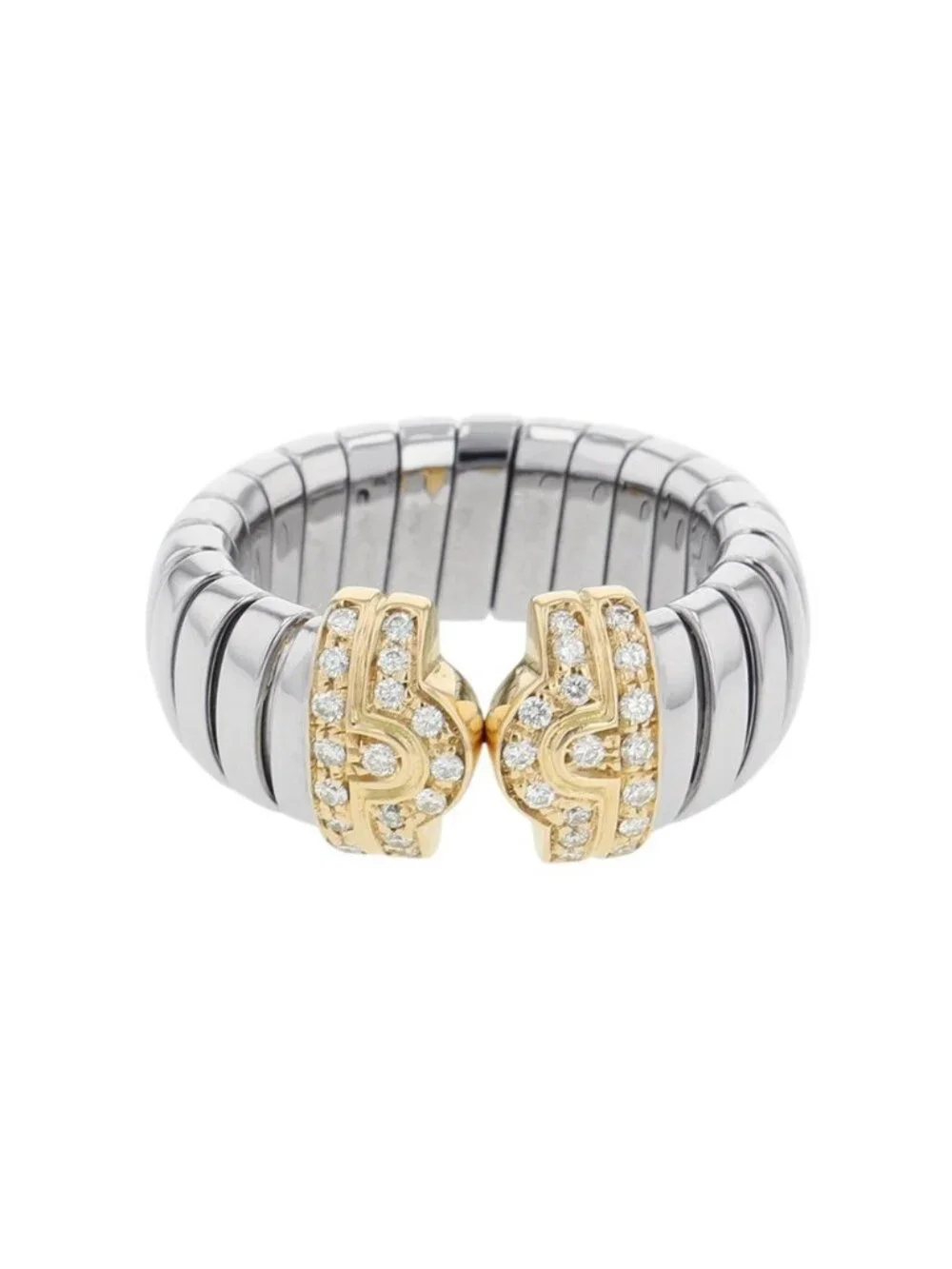 Bvlgari Ring Palentesi Tobogas Diamond 18k Yellow Gold SS Stainless Steel
